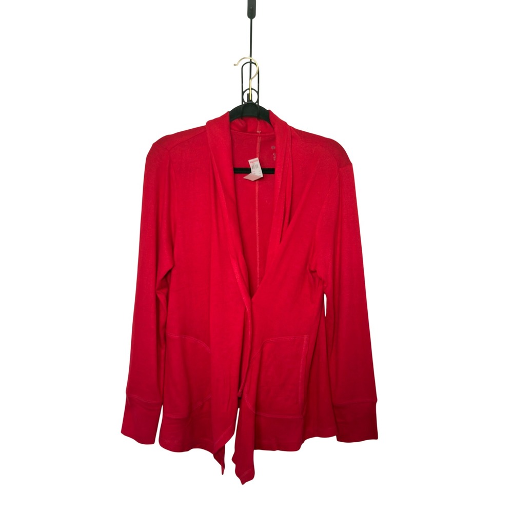 Style & Co Red Large One Button Draped‎ Cardigan Pockets Business Casual Mimi